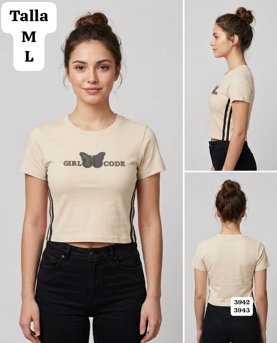 CAMISA BEIGE CON LINEAS NEGRAS DE MUJER