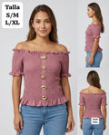 BLUSA ROSA VIEJA CON DIJEN METALICOS DORADOS DE MUJER