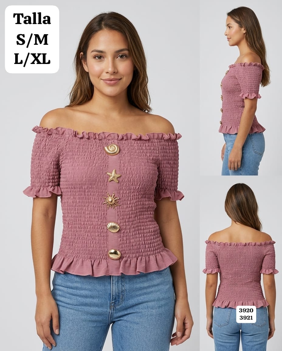 BLUSA ROSA VIEJA CON DIJEN METALICOS DORADOS DE MUJER