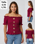 BLUSA ROJO VINO CON DIJEN METALICOS DORADOS DE MUJER