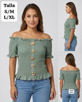 BLUSA VERDE SUAVE CON DIJEN METALICOS DORADOS DE MUJER