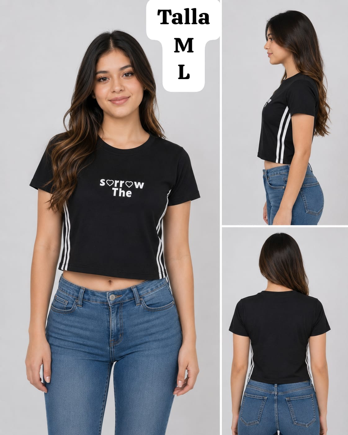 CAMISA NEGRA CON FRANJAS BLANCAS DE MUJER
