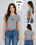 CAMISA GRIS CON FRANJAS NEGRAS DE MUJER