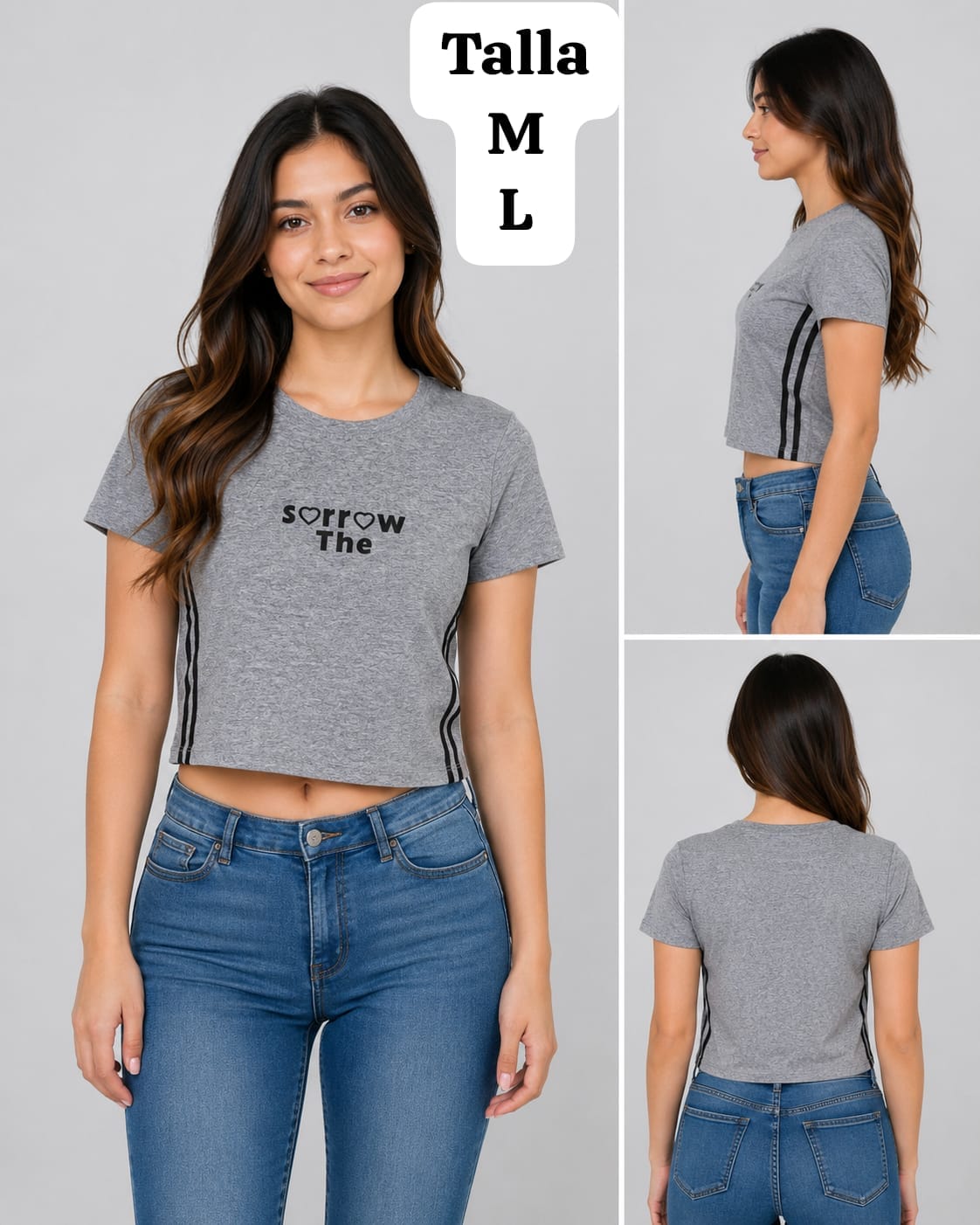 CAMISA GRIS CON FRANJAS NEGRAS DE MUJER