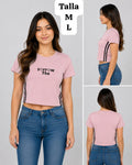 CAMISA ROSA CON FRANJAS NEGRAS DE MUJER
