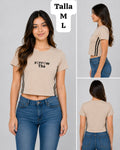 CAMISA BEIGE CON FRANJAS NEGRAS DE MUJER