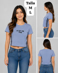 CAMISA CELESTE CON FRANJAS NEGRAS DE MUJER