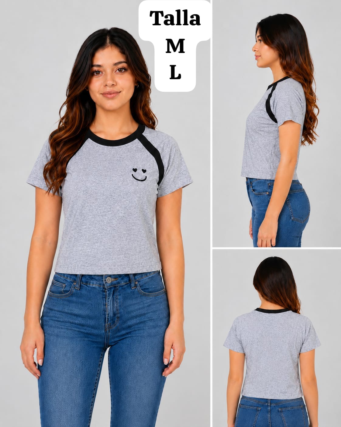 CAMISA GRIS CON CARITA FELIZ DE MUJER
