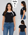 CAMISA NEGRA CON CARITA FELIZ DE MUJER