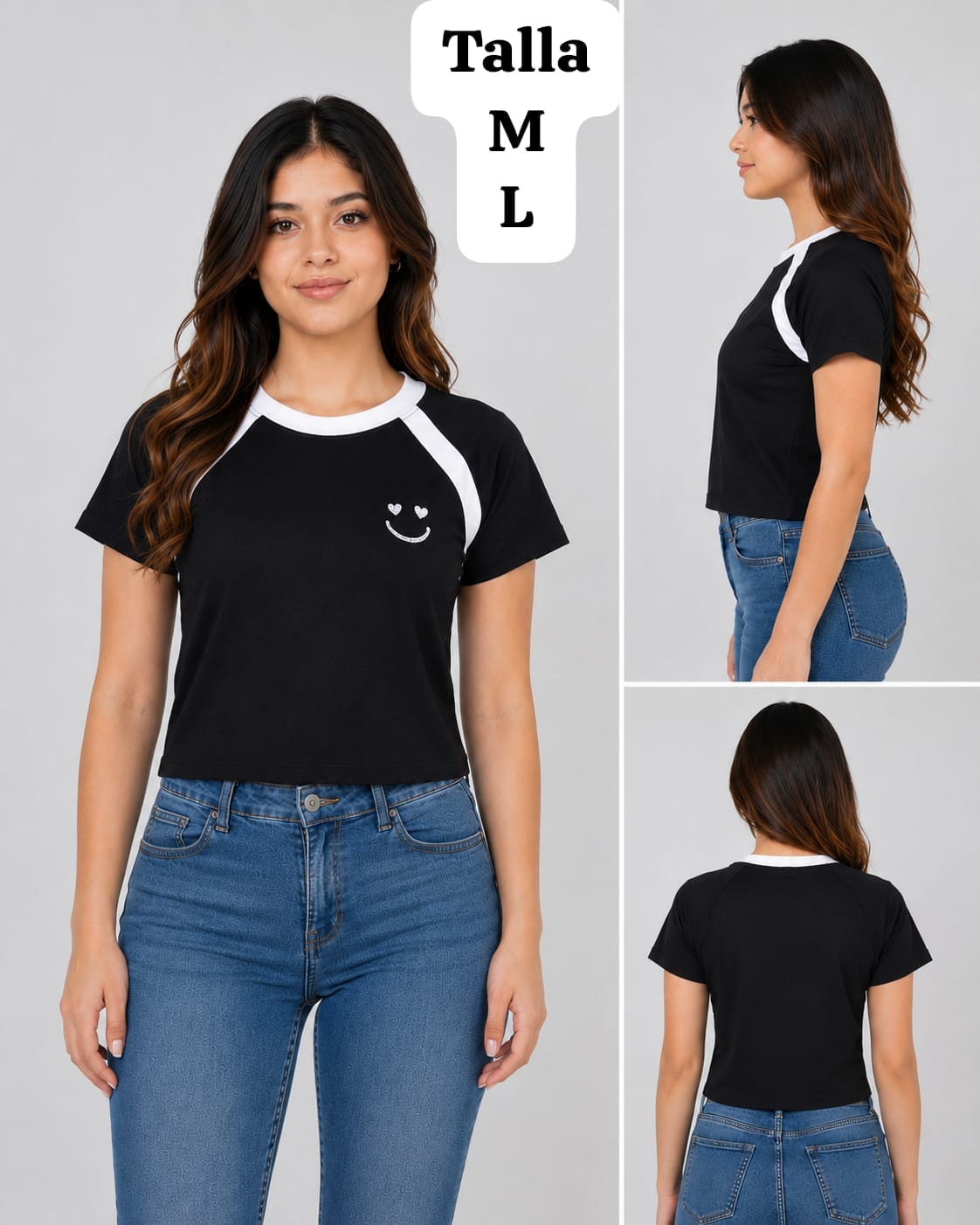 CAMISA NEGRA CON CARITA FELIZ DE MUJER
