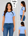 CAMISA CELESTE CON CARITA FELIZ DE MUJER