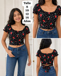 BLUSA NEGRA CORTA DE AMARRAR DE NIÑA