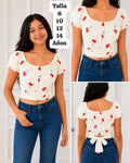 BLUSA COLOR CREMA CORTA DE AMARRAR DE NIÑA