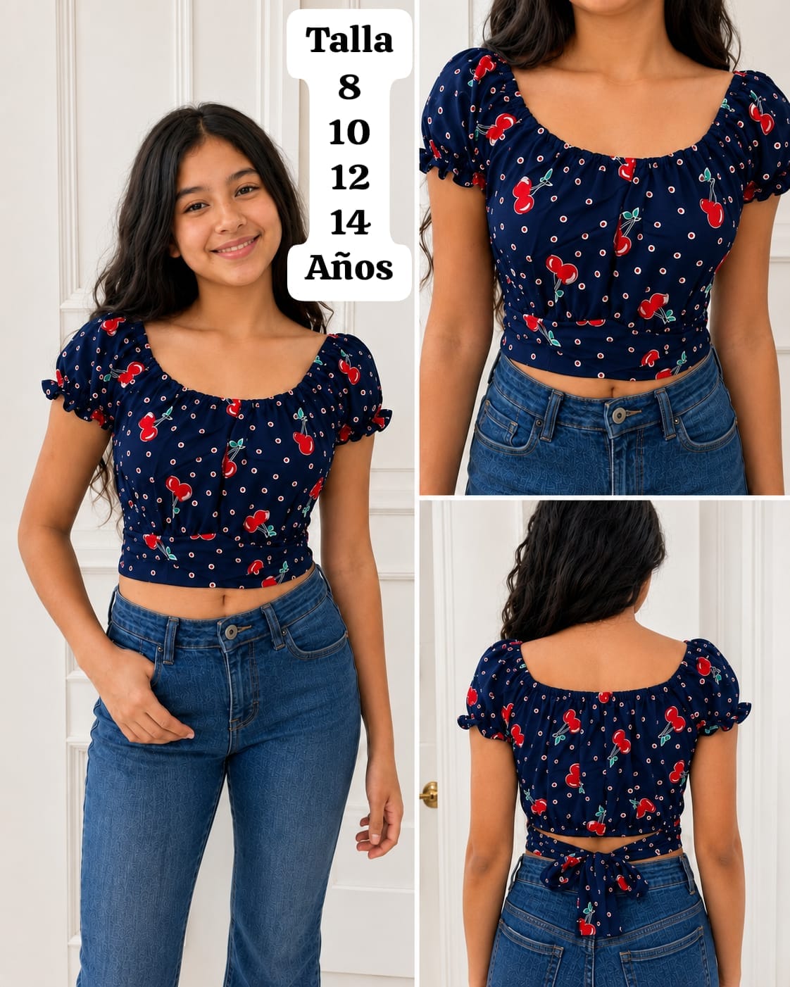 BLUSA AZUL MARINO CORTA DE AMARRAR DE NIÑA