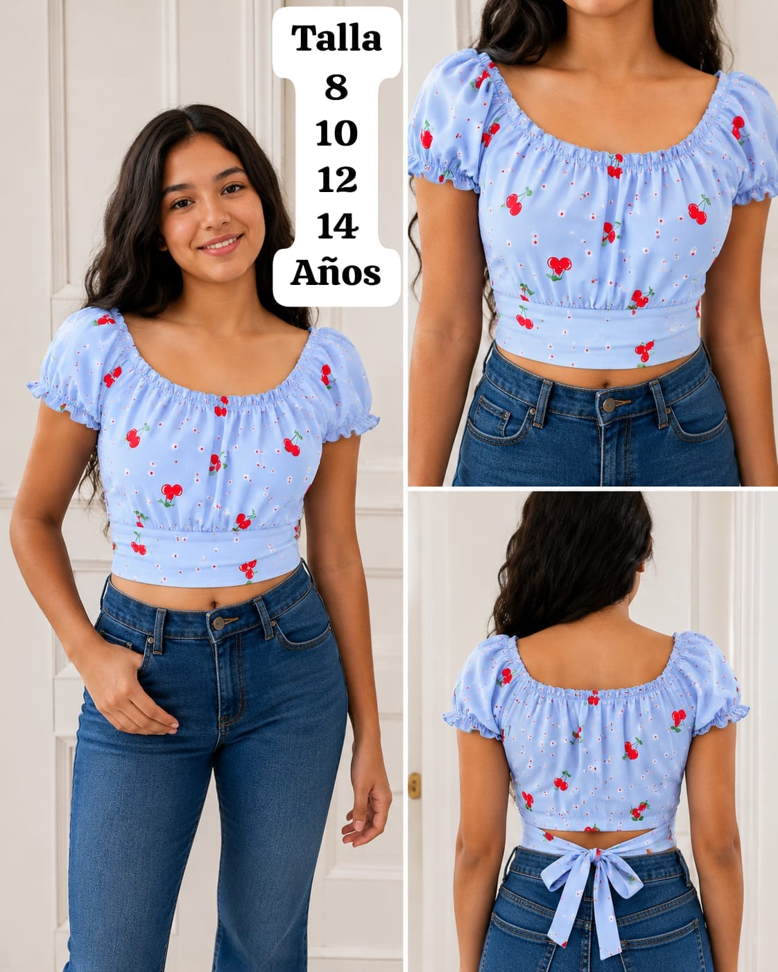 BLUSA CELESTE CORTA DE AMARRAR DE NIÑA