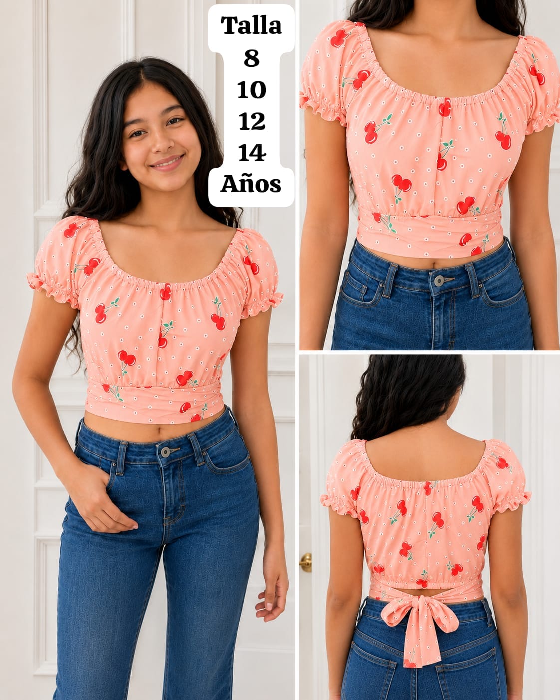 BLUSA ROSA MAMON CORTA DE AMARRAR DE NIÑA