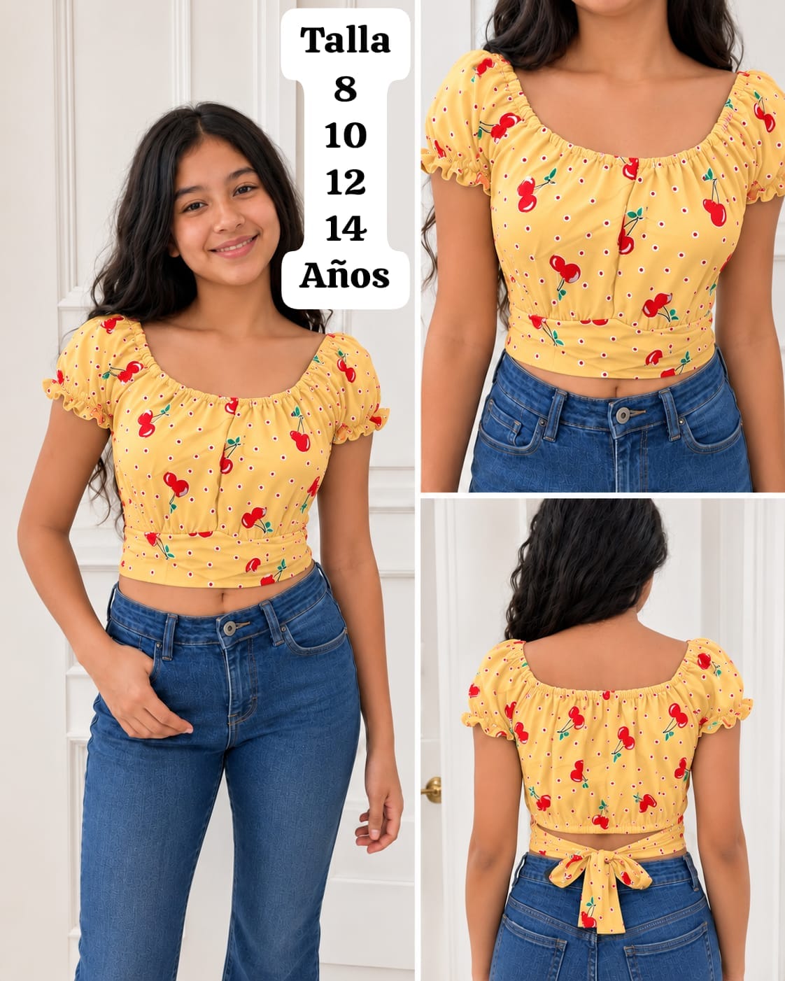 BLUSA AMARILLA CORTA DE AMARRAR DE NIÑA