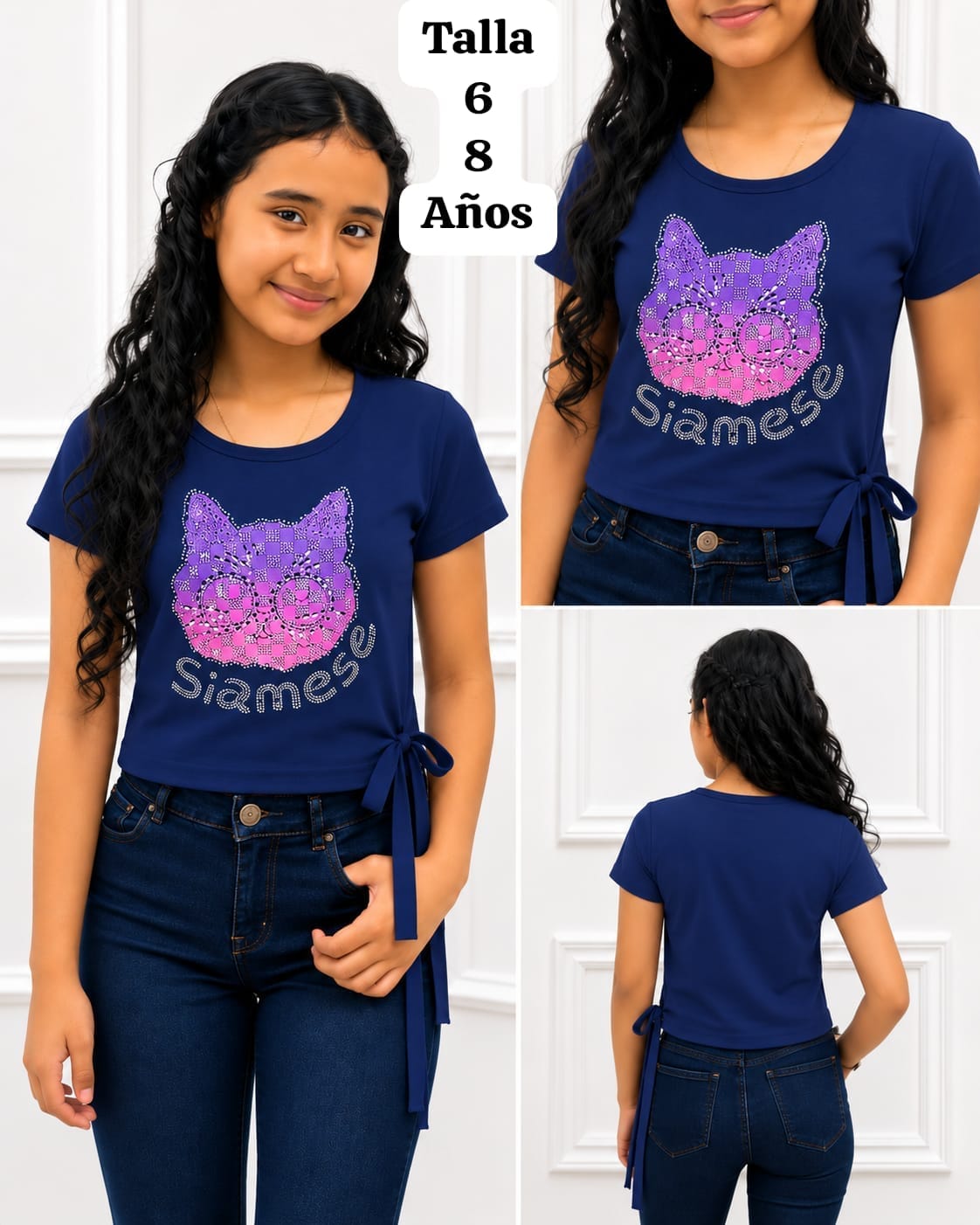 BLUSA AZUL DE AMARAR DE UN LADO DE NIÑA
