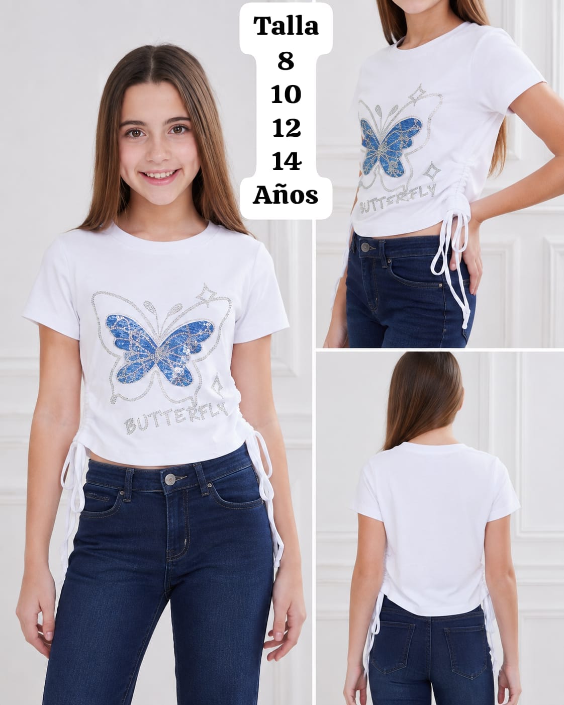 CAMISA BLANCA CON MARIPOSA AZUL DE NIÑA