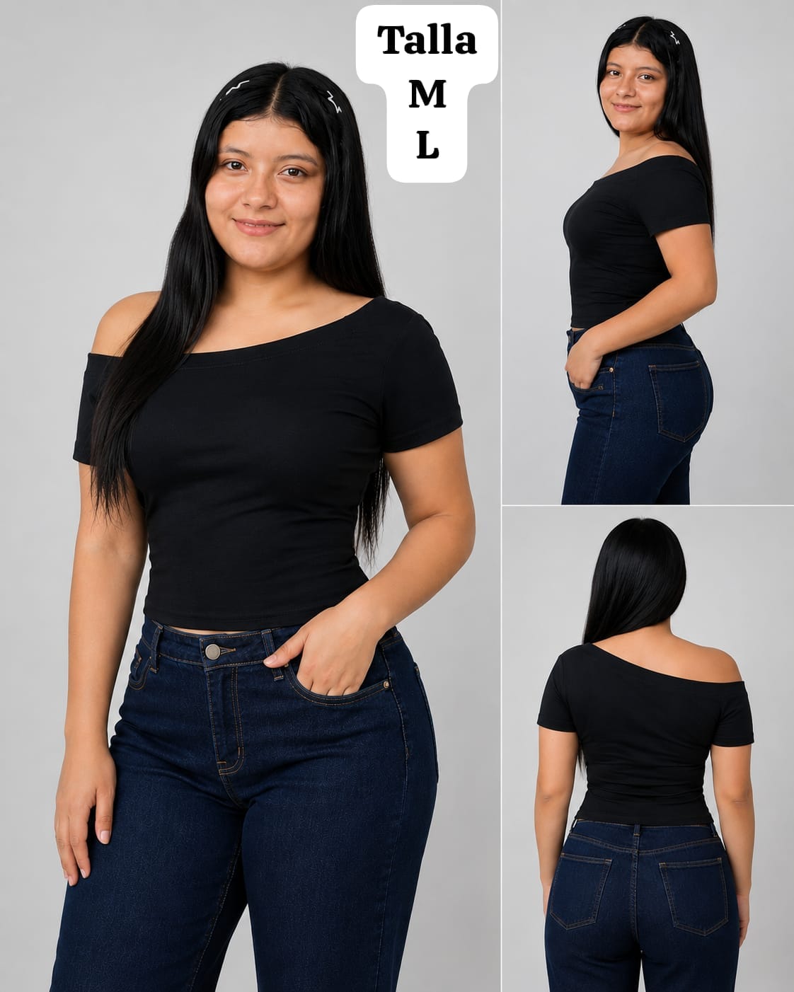 BLUSA NEGRA CON MANGA CAIDA DE MUJER