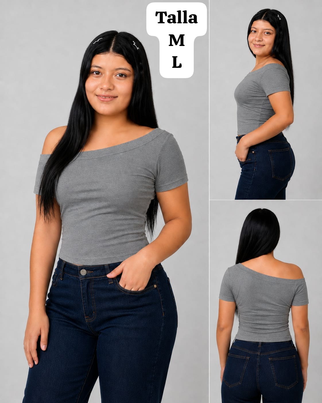 BLUSA GRIS CON MANGA CAIDA DE MUJER