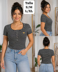 BLUSA NEGRA RAYADA DE MUJER