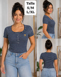 BLUSA AZUL MARINO RAYADA DE MUJER