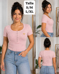 BLUSA ROSA RAYADA DE MUJER