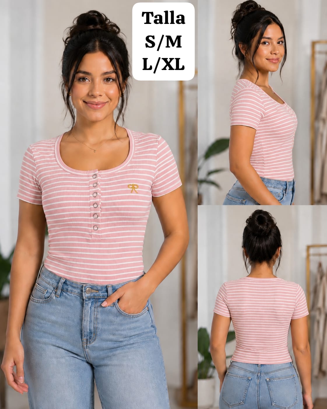BLUSA ROSA RAYADA DE MUJER