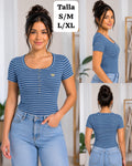 BLUSA CELESTE OSCURO RAYADA DE MUJER