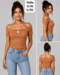 BLUSA CAFE CLARO RAYADA CON ZIPER Y FLOR DE MUJER