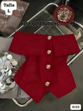 BLUSA ROJA ESTILO CAMPESINA CON BOTONES DORADOS DE MUJER