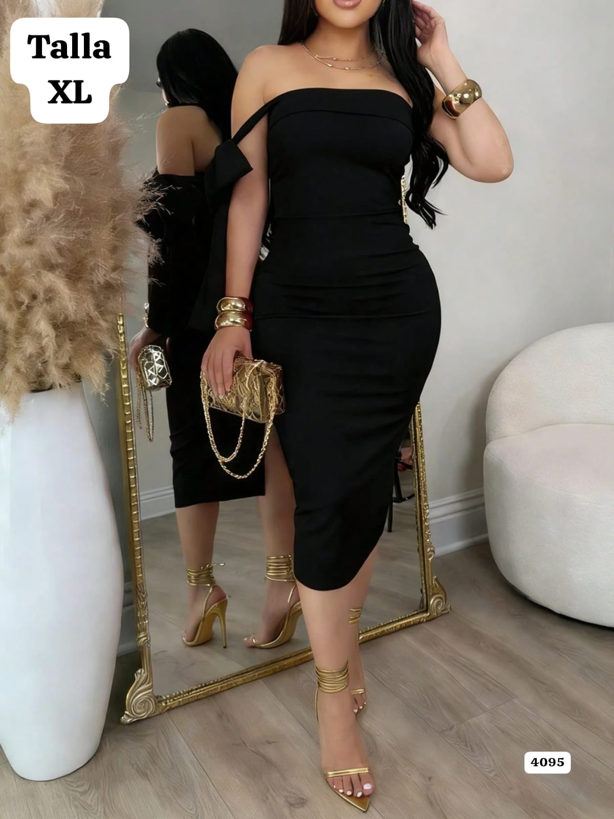 VESTIDO NEGRO LARGO CON CHONGO CAIDO DE MUJER