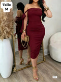 VESTIDO ROJO VINO LARGO CON CHONGO CAIDO DE MUJER