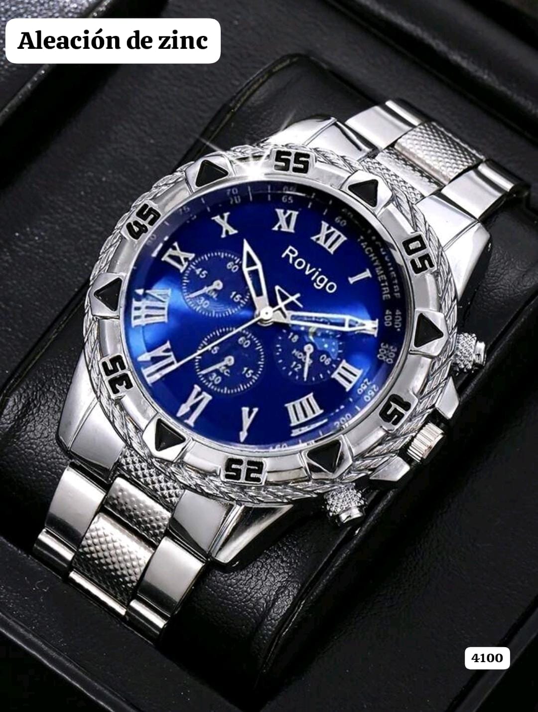 RELOJ PLATEADO Y AZUL DE HOMBRE