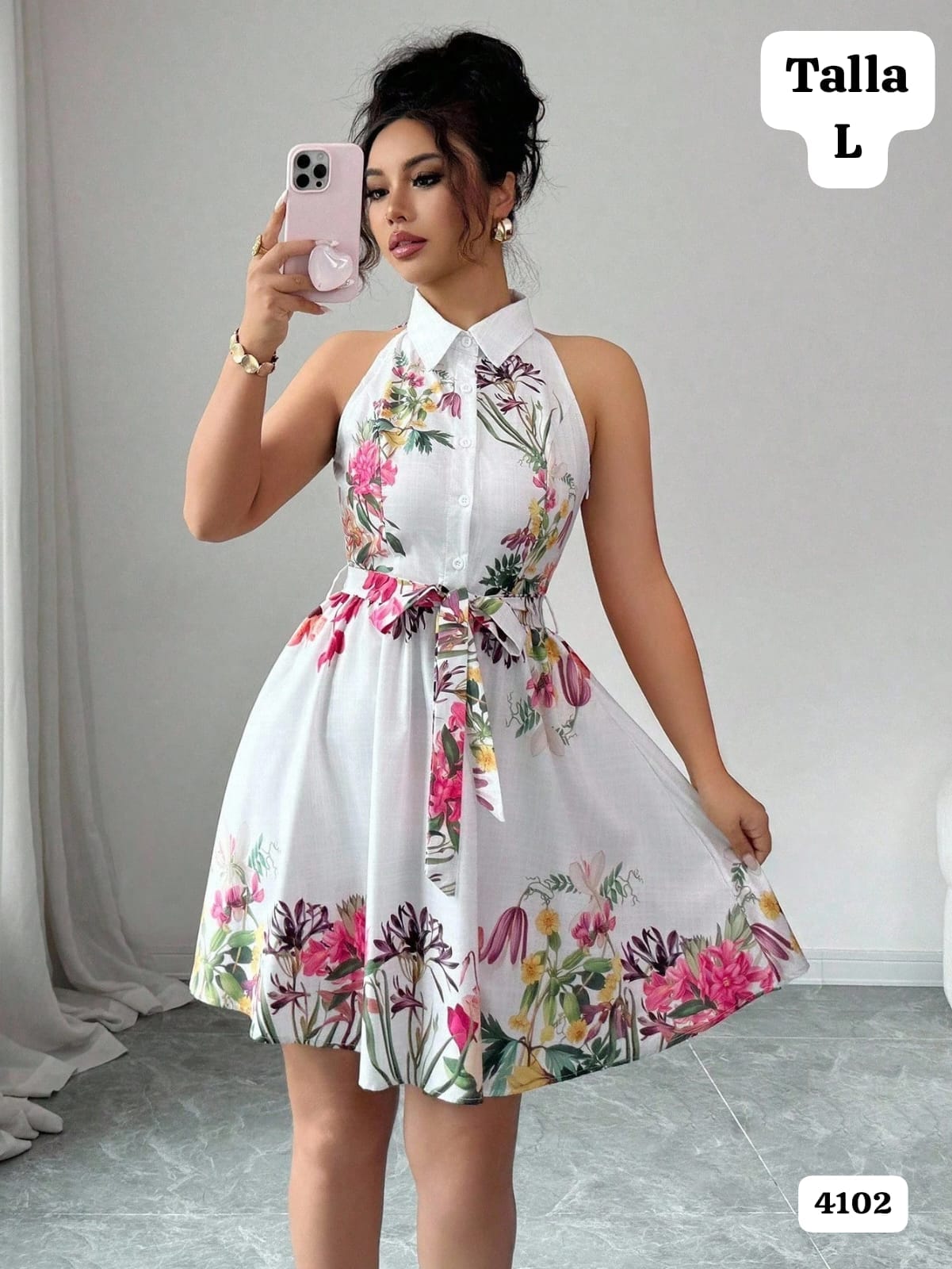 VESTIDO BLANCO CORTO CON BOTONES Y SIN MANGAS DE MUJER