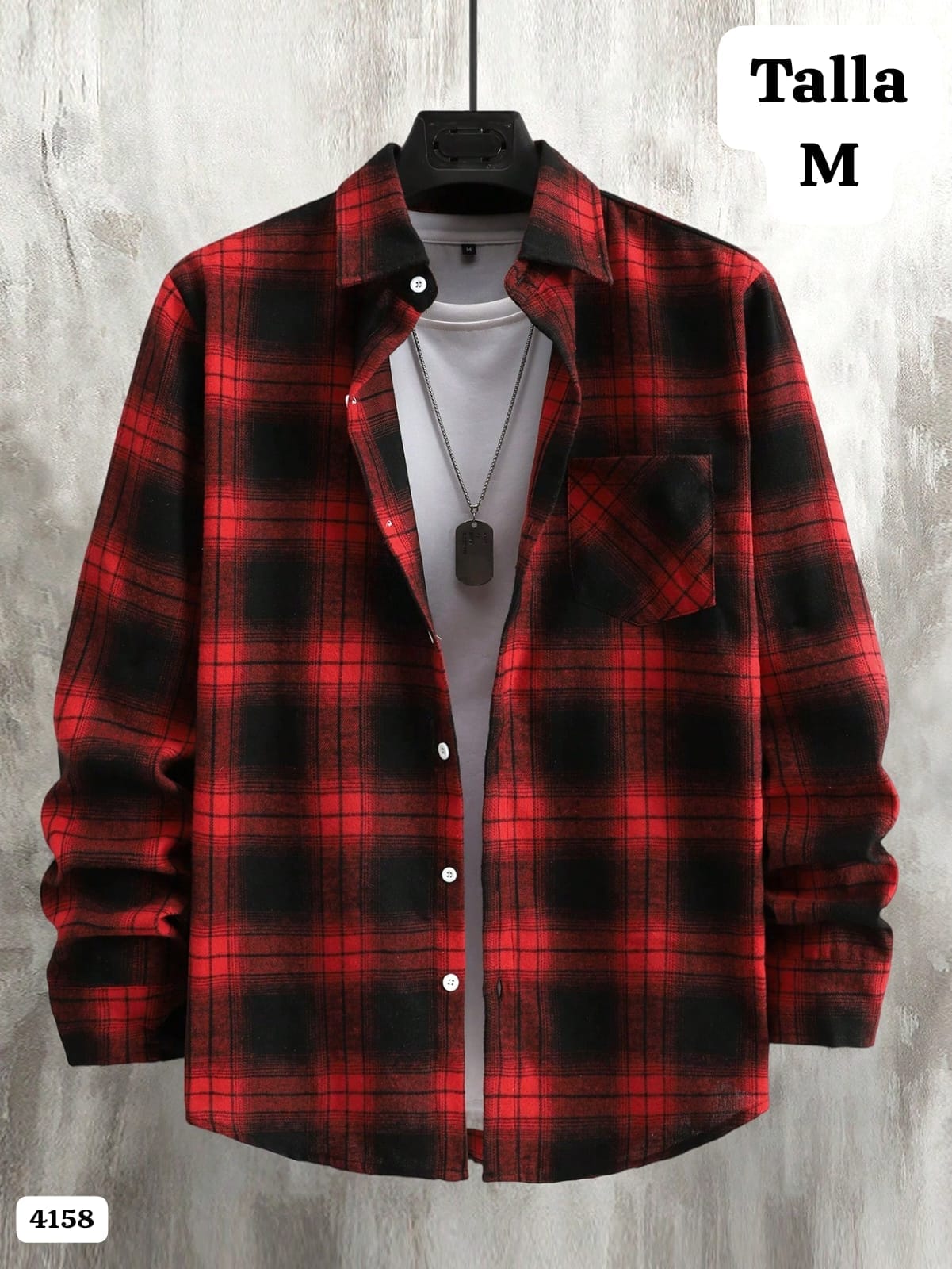 CAMISA MANGA LARGA ROJO Y NEGRO DE HOMBRE