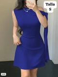 VESTIDO AZUL MANGA CAIDA DE MUJER