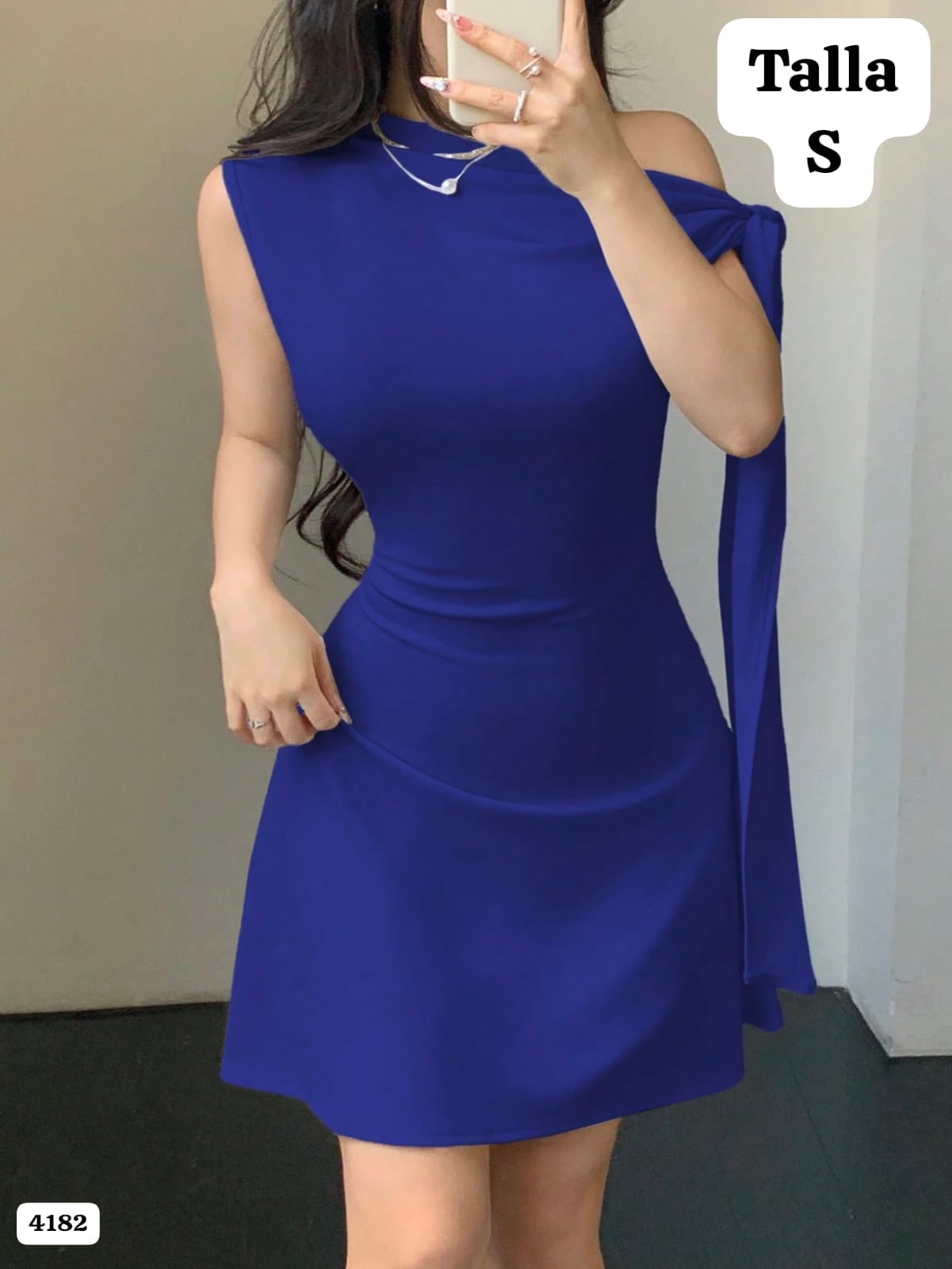 VESTIDO AZUL MANGA CAIDA DE MUJER