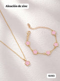 SET DE PULSERA Y COLLAR DE FLORES ROSAS DE MUJER