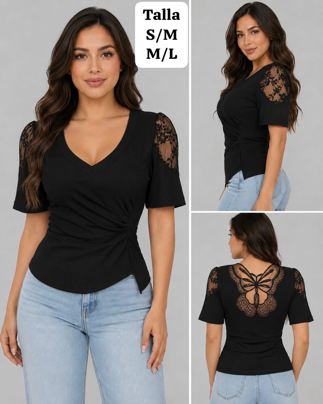BLUSA NEGRA ESCOTE V DE MUJER