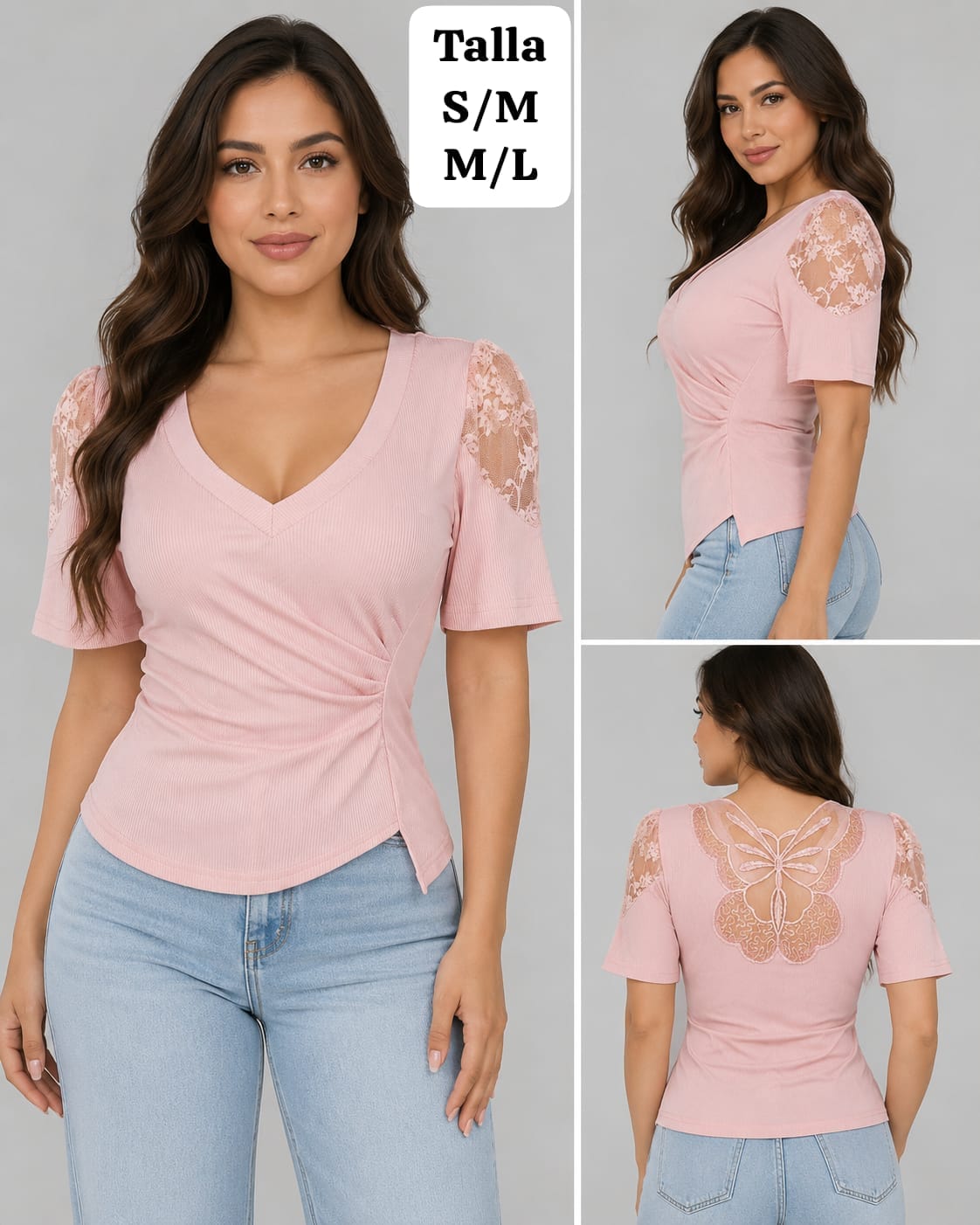 BLUSA ROSA ESCOTE V DE MUJER