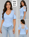 BLUSA CELESTE ESCOTE V DE MUJER