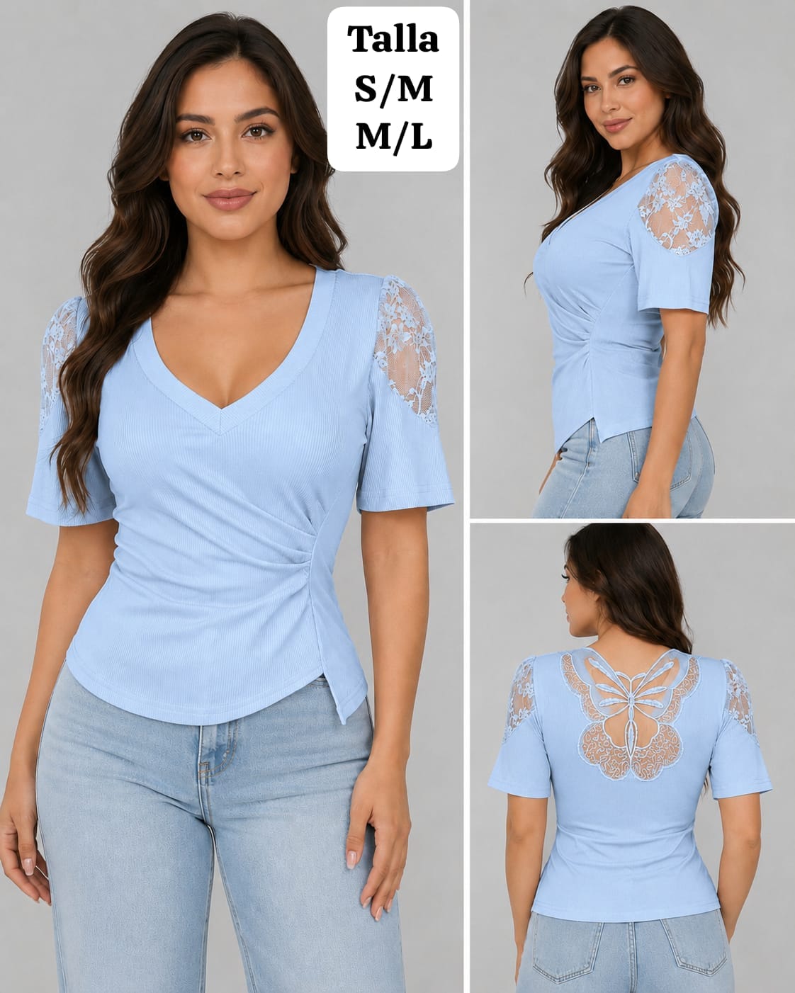 BLUSA CELESTE ESCOTE V DE MUJER