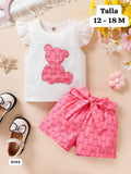 CONJUNTO DE SHORT Y CAMISA CON OSO ROSA DE NIÑA