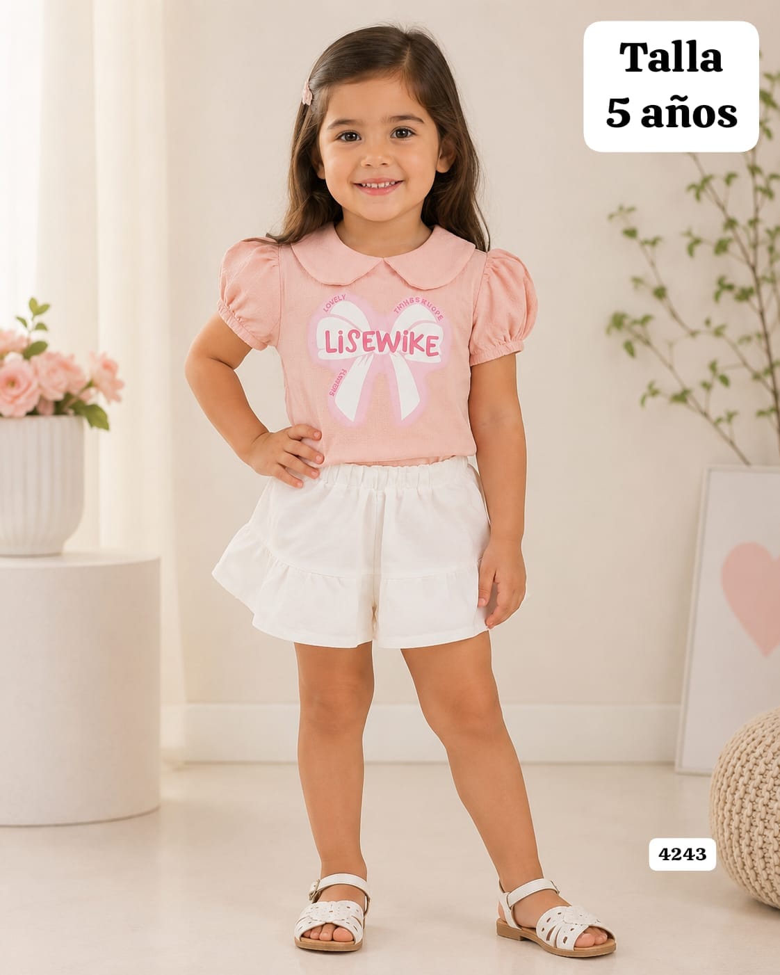 CONJUNTO DE BLUSA ROSA Y SHORT BLANCO DE NIÑA