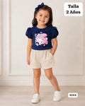 CONJUNTO DE BLUSA AZUL Y SHORT BEIGE DE NIÑA