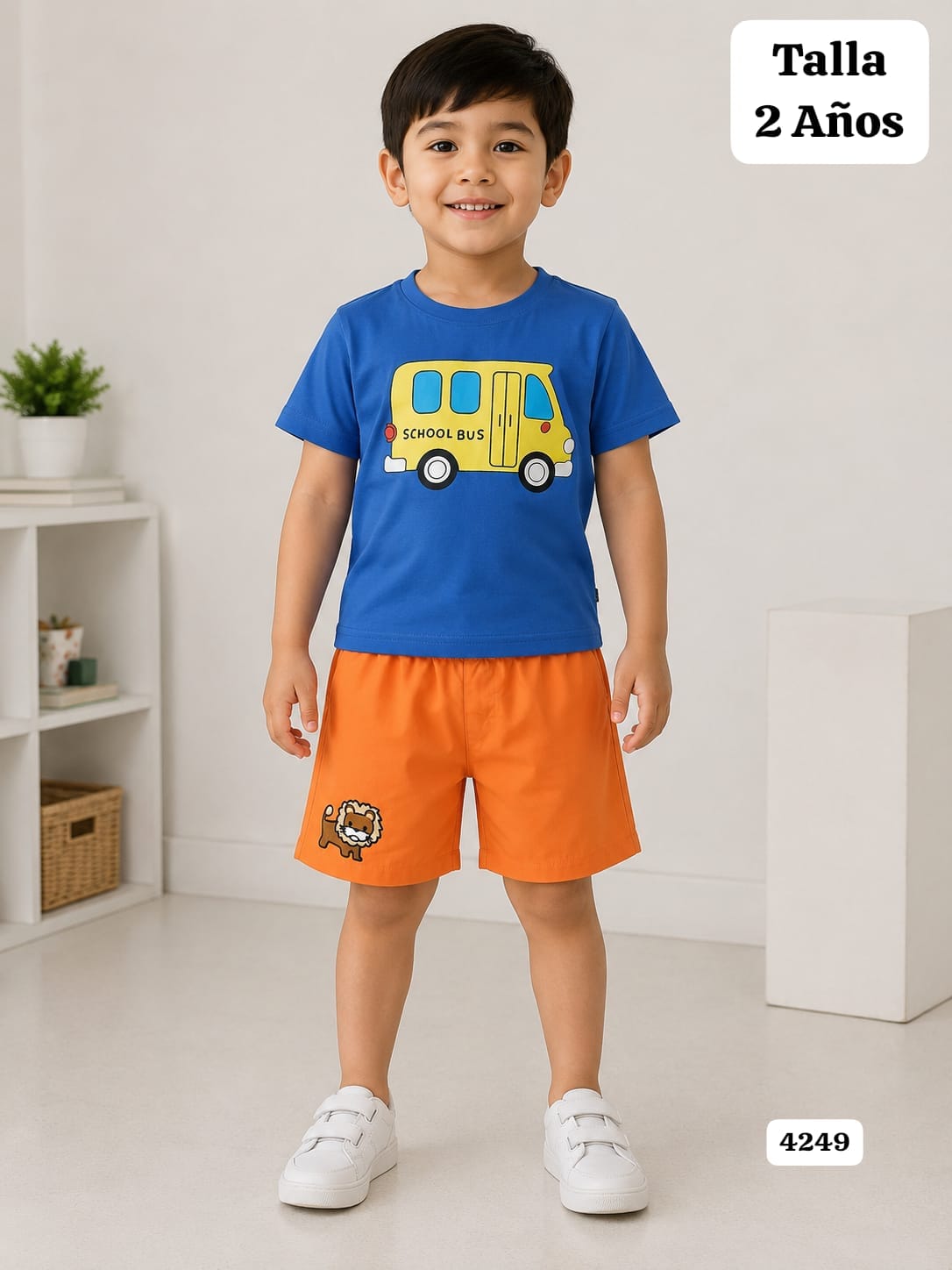 CONJUNTO DE CAMISA AZUL Y SHORT NARANJA DE NIÑO