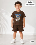 CONJUNTO CAFE OSCURO DE SHORT Y CAMISA LABUBU DE NIÑO