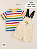 CONJUNTO DE CAMISETA RAYADA Y OVEROL BEIGE